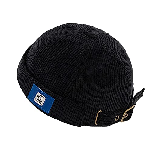 Men Hats Docker Cap Hats Beanie Sailor Cap Worker Hat Rolled Cuff Retro Brimless Hat with Adjustable - color: Dzm92*black