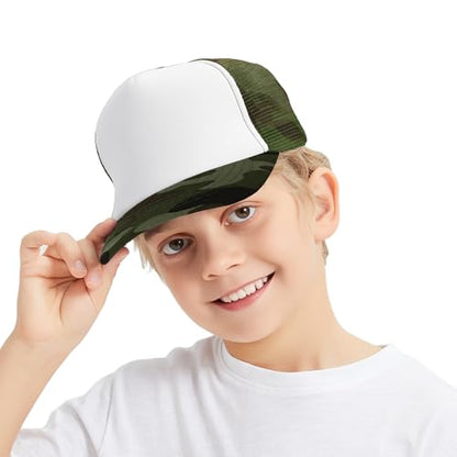 TOPTIE Kids Trucker Hat 5-Panel Foam Front Snapback Cap (Ages 3-7) - color: Camo/White