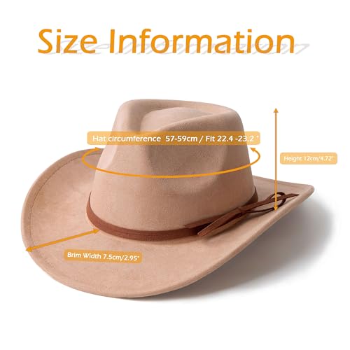Suede Cowboy Hat for Women & Men Classic Western Hats - color: Camel