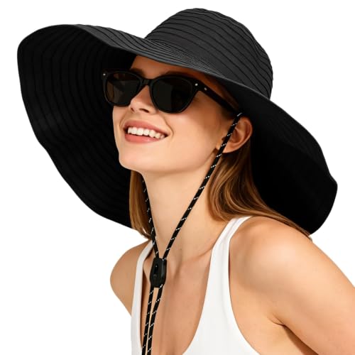 Sun Hat for Men Women UV Protection Wide Brim Fishing Hats Breathable UPF 50+ Boonie Bucket Hats Beach Safari Hiking Garden - color: Black