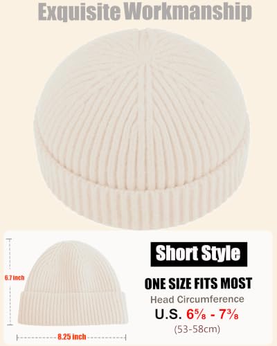 50% Wool Knit Short Fisherman Beanie for Men Women Warm Winter Hat - color: #Beige