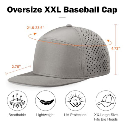 Mens Oversize XXL Flat Brim Baseball Cap - color: Light Gray