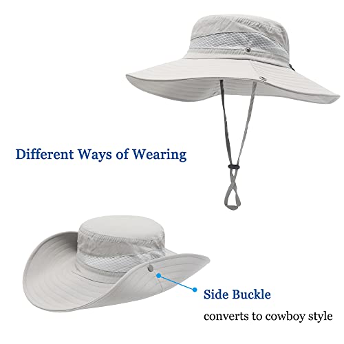 ZLYC Men Waterproof Camo Sun Hat Wide Brim Mesh Fishing Bucket Hat - color: Solid Light Gray