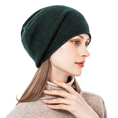 Knit Slouchy Beanie Hats for Women Cashmere Ski Cap Knitted Wool Soft Warm Winter Hat - color: A09-dark Olive