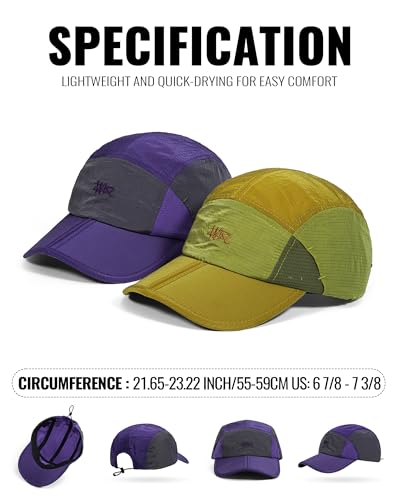 Clakllie Quick Dry 5 Panel Cap for Men Summer Folding Outdoor Hat Breathable Baseball Cap Unstructured Running Hiking Hats - color: Purple