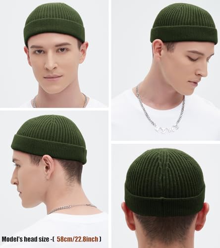 Wool Fisherman Beanie for Men Wome, Thin Knit Winter Hats Skull Cap - color: Army Green