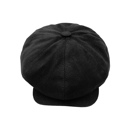 Newsboy Hats for Men Flat Cap Cotton Caps for Men Classic 8 Panel Ivy Hat Driver Cap for Women (Cotton, Denim) - color: Black