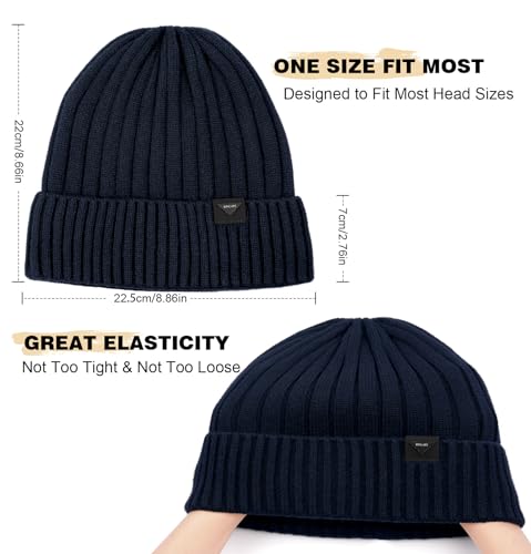 Wmcaps Winter Knitted Beanie for Men Women, Fleece Lined Warm Hat - color: Navy Blue