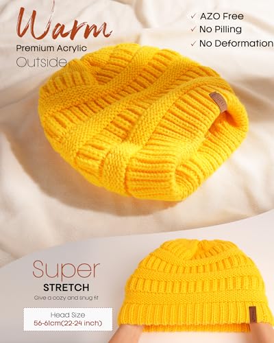 FURTALK Winter Beanie Hat for Women Satin Lined Cable Knit Chunky Slouchy Beanies Skull Warm Cap - color: Yellow