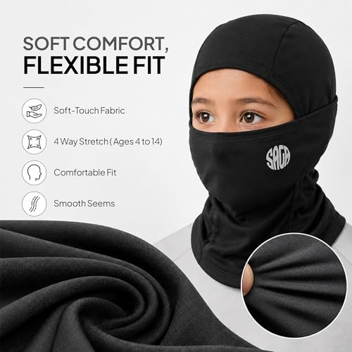 Kids Balaclava Ski Mask for Boys & Girls Dark Black