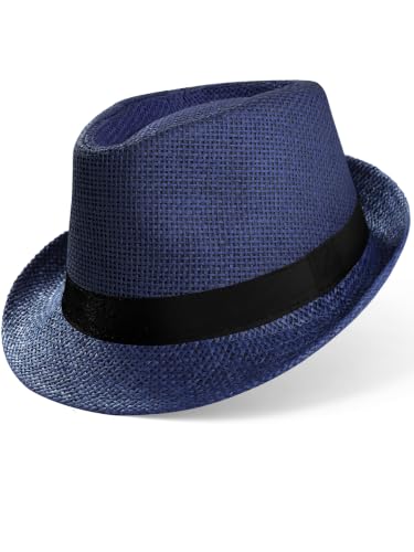 BABEYOND Men's 1920s Short Brim Trilby Fedora Hat - color: U-navy Blue