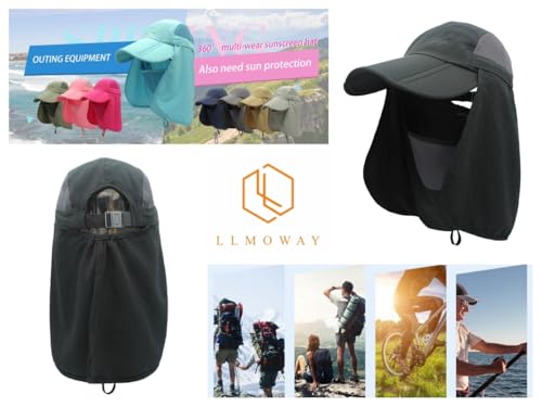 Full Coverage Removable UPF 50+ Sun Hat, Breathable Quick Dry Running Cap - color: Dark Grey, size: Large