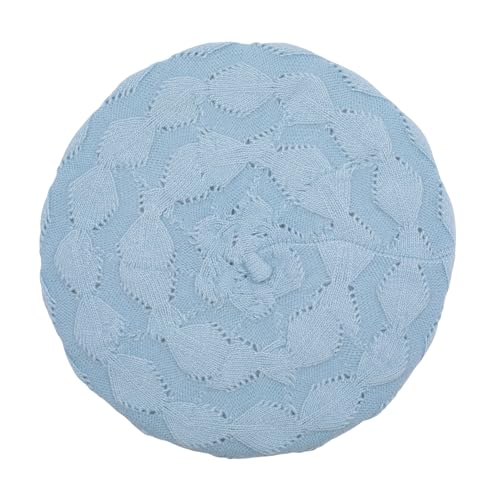 ZLYC Women French Beret Hat Reversible Solid Color Knit Warm Artist Cap - color: Cable Pattern Light Blue