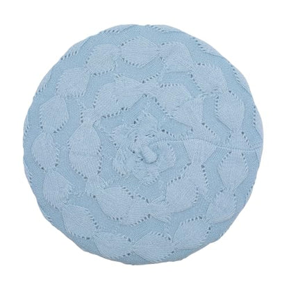 ZLYC Women French Beret Hat Reversible Solid Color Knit Warm Artist Cap - color: Cable Pattern Light Blue