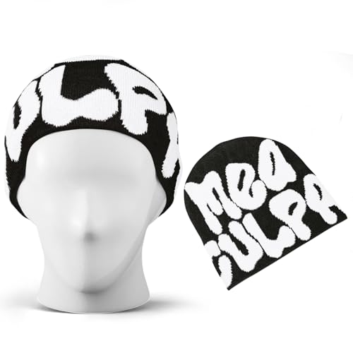 TaowaveWomen Beanie Y2k Hat,MEA Culpa Graphic Beanies Designs,Winter Hat Knit Skull Cap for Women - color: Black