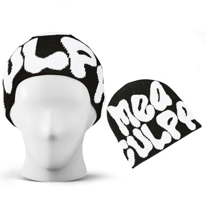 TaowaveWomen Beanie Y2k Hat,MEA Culpa Graphic Beanies Designs,Winter Hat Knit Skull Cap for Women - color: Black