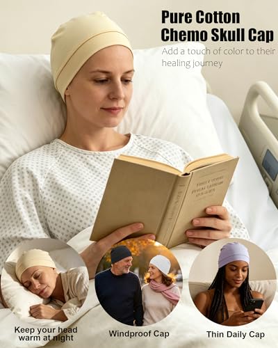 3-Pack 100% Cotton Skull Cap for Men Women Helmet Liner Caps - color: 3pcs-white,purple,beige