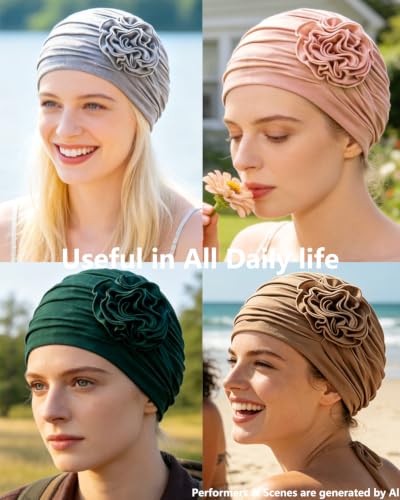 Chemo Headwear for Women Flower Beanies Turbans Hats Head Coverings - color: Pink