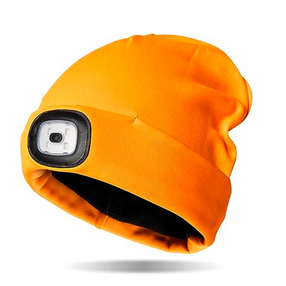 Classic Rechargeable LED Warm Knit Beanie Head Light Hat Headlamp for Outdoor Activities - color: Orange