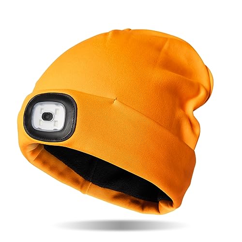 Classic Rechargeable LED Warm Knit Beanie Head Light Hat Headlamp for Outdoor Activities - color: Orange