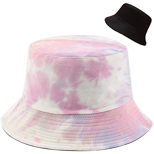 Unisex Bucket Hat Beach Sun Hat Aesthetic Fishing Hat for Men Women Teens, Reversible Double-Side-Wear - color: Mixed Pink Purple Tie-dye