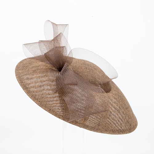 Elegant Wide Brim Fascinator Hat for Women, Detachable Headband & Clip - color: Dark Coffee