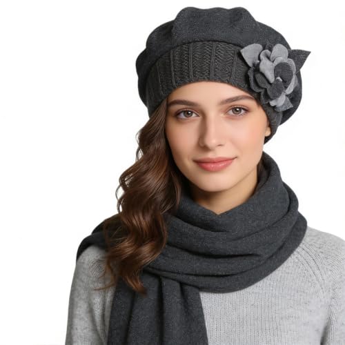 Women’s Vintage Wool Beret Winter Hats Elegant French Beret Beanie Dress Hat for Ladies - color: Hy023-grey