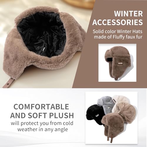 Fluffy Trapper Hats Winter Cozy Plush Ushanka Russian Hat Windproof Ski Hat Pilot Aviator Cap Cold Weather Hat - color: Mg-lfmyymrtb27-khaki