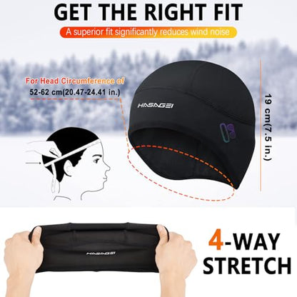 HASAGEI Winter Thermal Skull Cap for Men Windproof Helmet Liner with Full Ear Coverage & Eyewear Slots, Cycling Motorcycle - color: Black+black