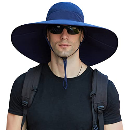 HUAMULAN Men Women 6" Wide Brim Sun Hat Summer Fishing Hats UV Protection - color: Bg9020-navy