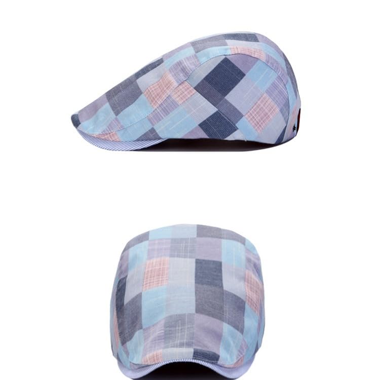 Men's Newsboy Hat Striped Plaid Cap Ivy Gatsby Cabbie Driving Irish Beret - color: Blue02