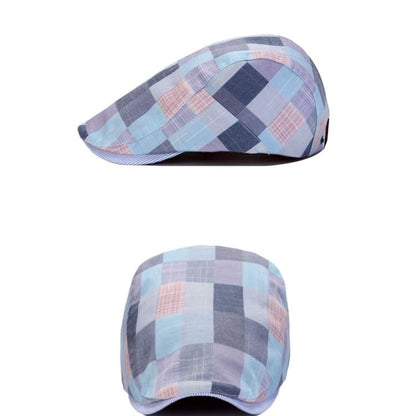 Men's Newsboy Hat Striped Plaid Cap Ivy Gatsby Cabbie Driving Irish Beret - color: Blue02