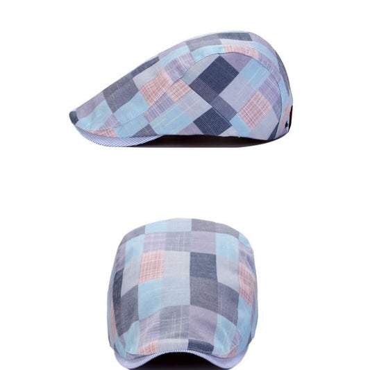 Men's Newsboy Hat Striped Plaid Cap Ivy Gatsby Cabbie Driving Irish Beret - color: Blue02