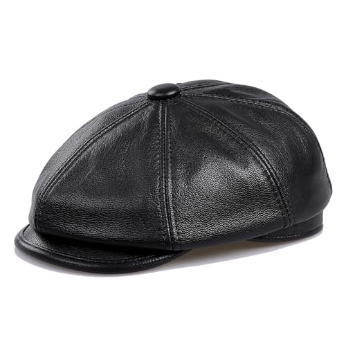 Genuine Leather Newsboy Caps for Men, Real Suede Irish Cabbie Driving Ivy Flat Hat - color: Black, size: 7