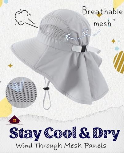 Home Prefer UPF50 Wide Brim Kids Sun Hat Neck Flap Boys Girls Sun Protection Hat for Beach Fishing - color: Light Grey, size: 2-4T