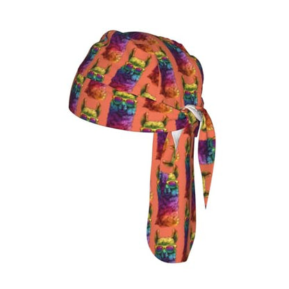 Adjustable Cycling Cap, Quick Dry Sports Bandana Skull Cap Helmet Liner - color: Llama Wearing Rainbow Sunglasses