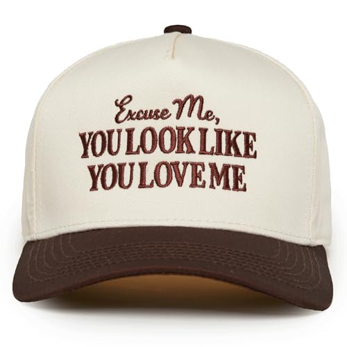 Funky Junque Adult Trucker Snapback Hat 2-Tone Baseball Cap - color: Excuse Me, You Look Like You Love Me -Brown/Beige