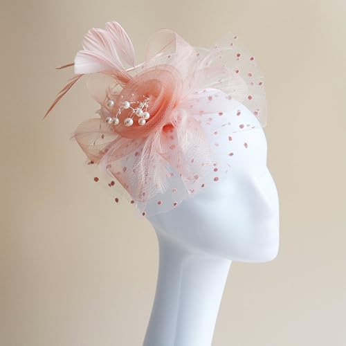 WLBON Fascinators Hat 20s 50s Headband Hair Clips Flower Mesh Veil Feather Headpiece Headwear Women Halloween Carnival Cocktail Wedding Church Cosplay Dress Up Birthday Tea Party Accessories Champagne - color: Champagne Tone