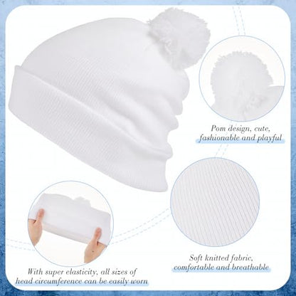 Geyoga 2 Pcs Pom Beanie Hat Men Women Winter Hat Pom Knit Cap Beanies with Ball at Top Acrylic Winter Cap with Cuff - color: Black, White, style: Classical