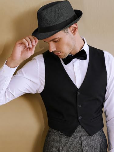 BABEYOND Men's 1920s Short Brim Trilby Fedora Hat - color: U-black