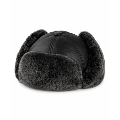Leather Aviator Russian Ushanka Trapper Shearling Sheepskin Fur Ear Flap Waterproof Winter Hat - color: Gray, size: X-Large