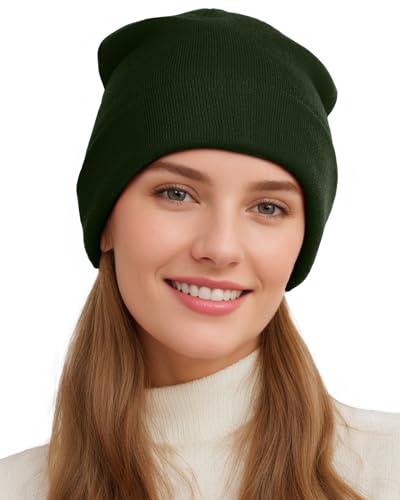 Womens Satin Lined Beanie Wool Silk Lining Slouchy Warm Skull Cap - color: 1pcs Army Green