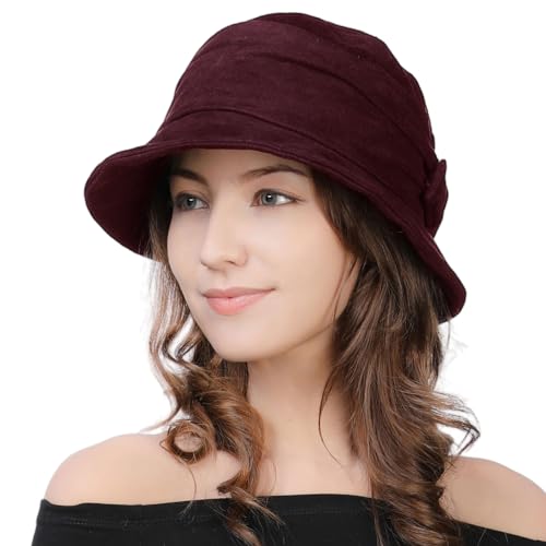 Comhats Womens 1920s Vintage Cloche Bucket Hat,Packable,Floppy,Winter,Party - color: Red, size: Medium