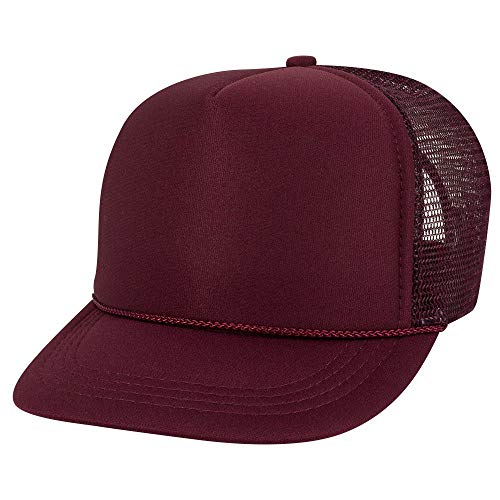 OTTO Polyester Foam Front Youth 5 Panel High Crown Trucker Hat - color: Maroon