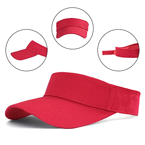 HH HOFNEN Sports Sun Visor Hats Cotton Adjustable Golf Caps for Men Women - color: #1b Red