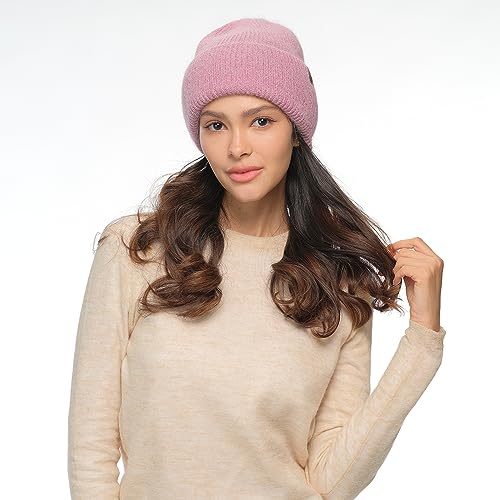 C.C Fuzzy Beanie for Women Unisex - Acrylic Stretchable Soft Warm Knit Winter Skully Hat - color: Angora-violet
