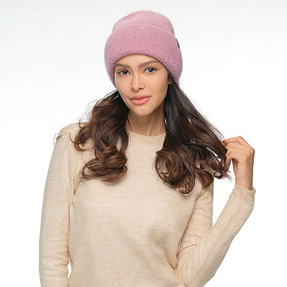 C.C Fuzzy Beanie for Women Unisex - Acrylic Stretchable Soft Warm Knit Winter Skully Hat - color: Angora-violet