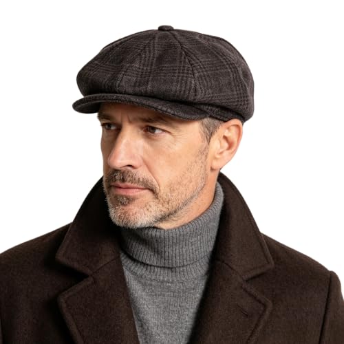 PURFUN Men's Classic 8 Panel Leisure Ivy Caps Vintage Thermal Baker Newsboy Flat Caps Golf Driving Cabbie Driver Peaked Hats - color: Coffee