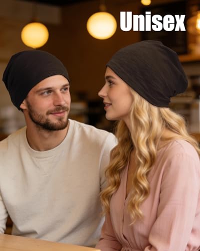 100% Cotton Thin Summer Slouchy Beanie Hat for Women Men Chemo Cap - color: 1pc Dark Coffee, size: Large
