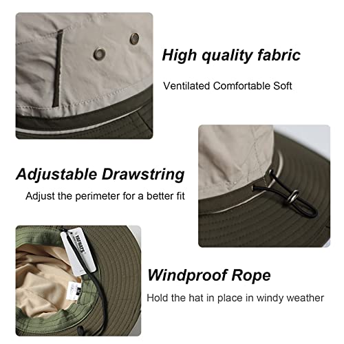 LumiSyne Unisex Two-Tone Bucket Hat Wide Brim Sun Hat UPF 50+ Adjustable Chin Strap Breathable Mesh Packable Boonie Hat - color: Navy Blue + Gray, size: Large-X-Large